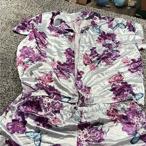 Victoria's Secret Satin Pajamas with Purple and Pink Floral Design
